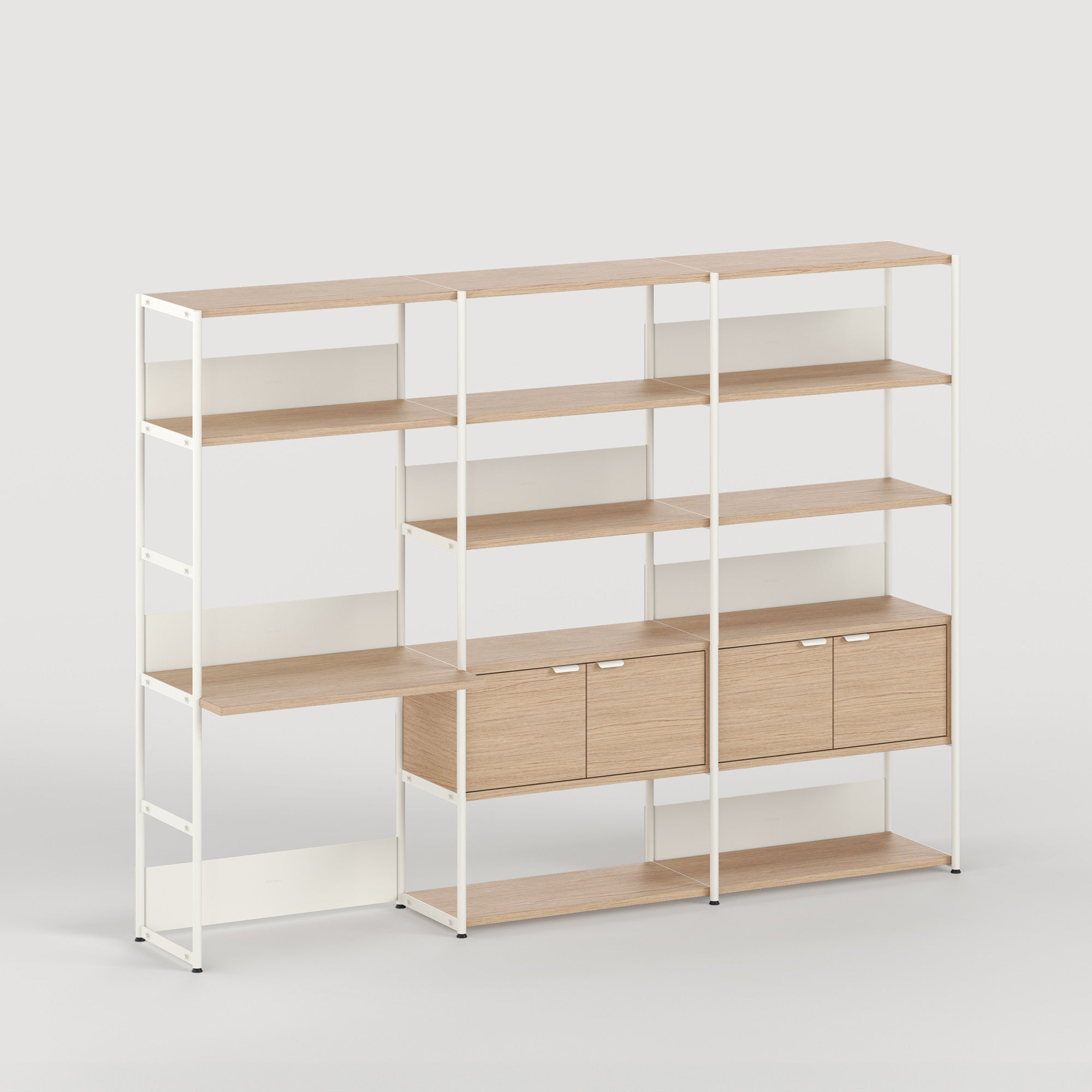 Scaffale con scrivania UNIT - H180 à 215 x L244cm - legno eco-certificato