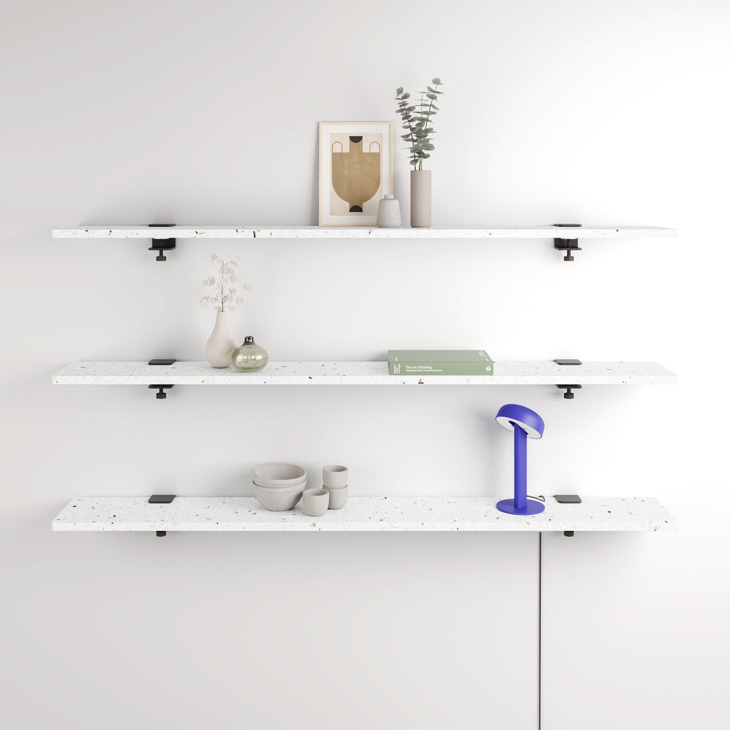 Lot de 3 étagères murales BRACKET - plastique recyclé Venezia - 60 à 150cm