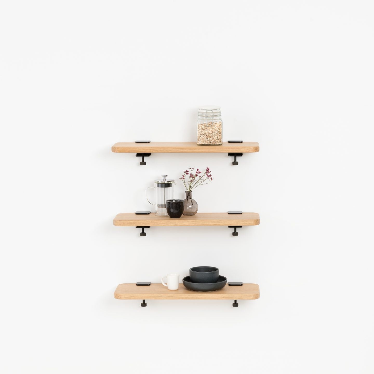 Set di 3 mensole da parete BRACKET - rovere massello - 60 a 150cm